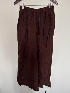 Mads Norgaard 100% Linen Brown Wide-Leg Linen Pants